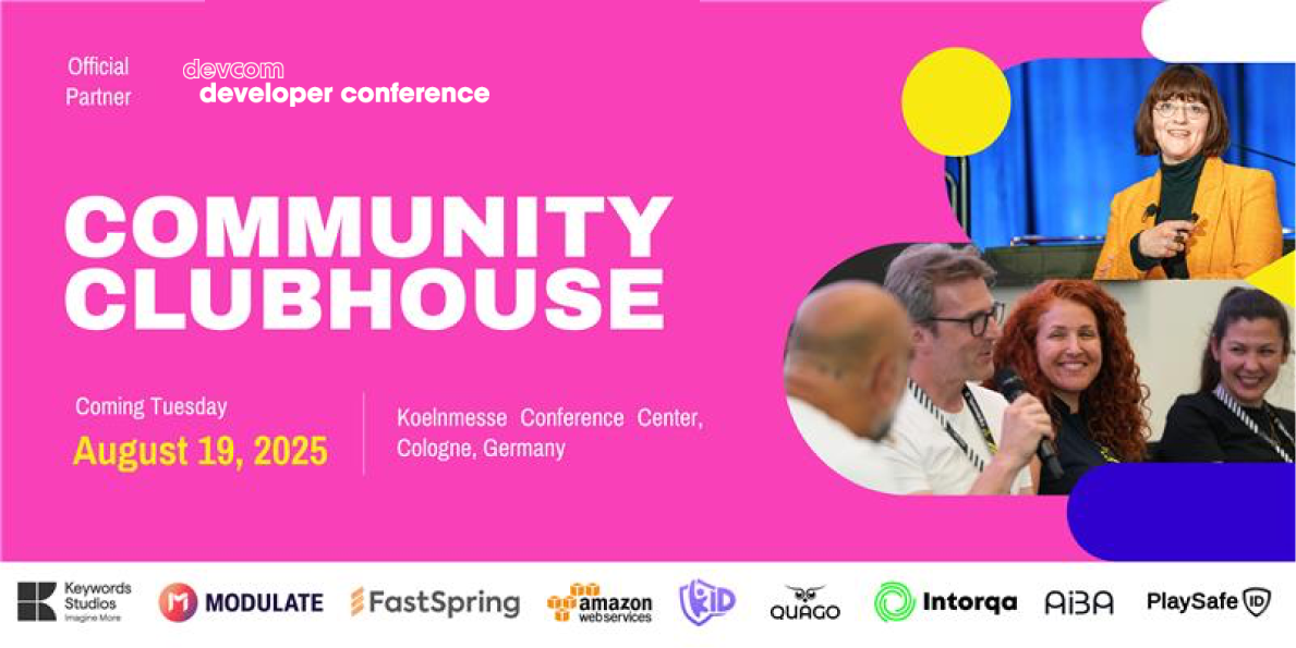Promo banner for Community Clubhouse at devcom 2025