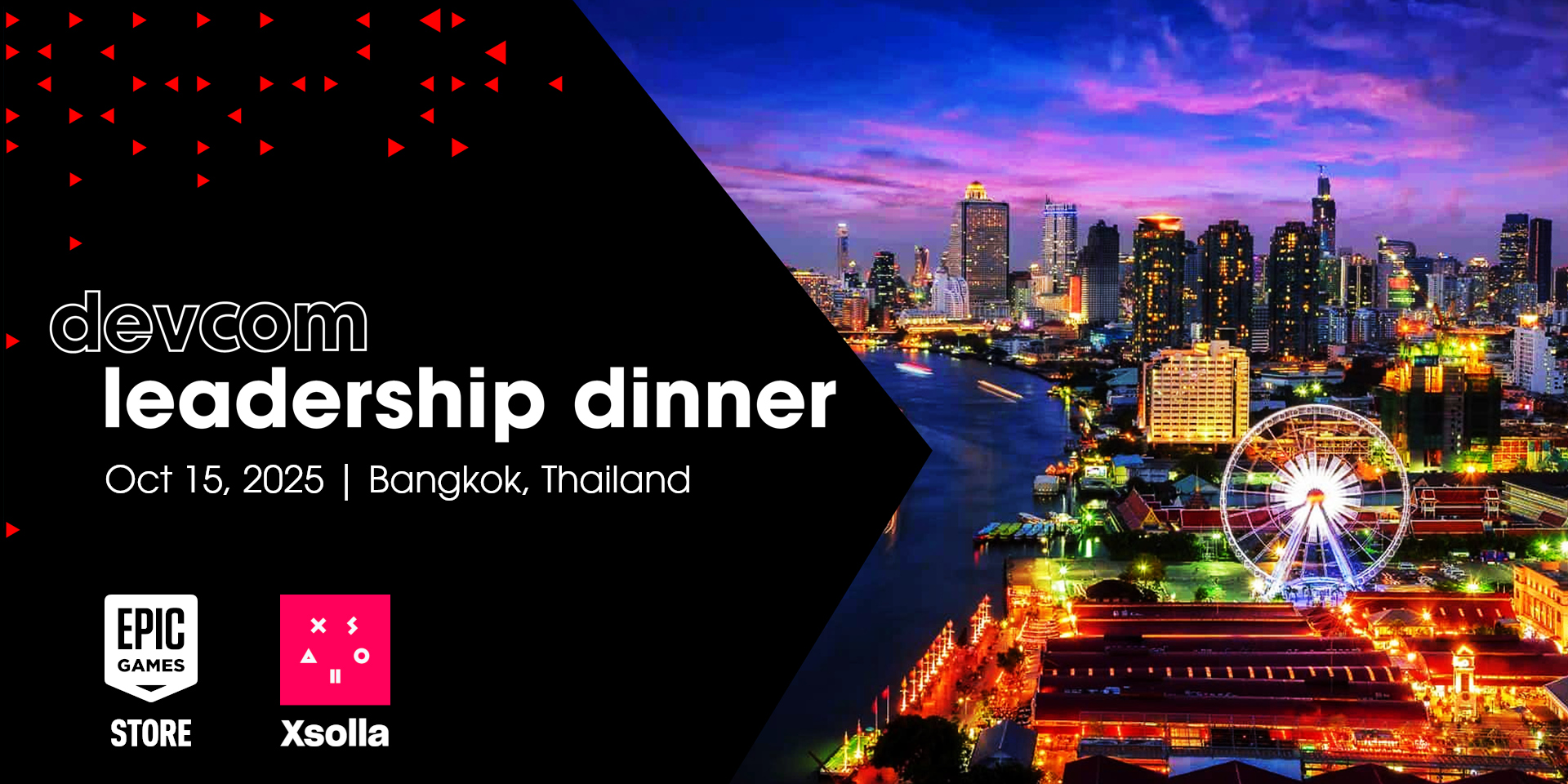 Promo banner for the devcom leadership dinner in Bangkok 2025