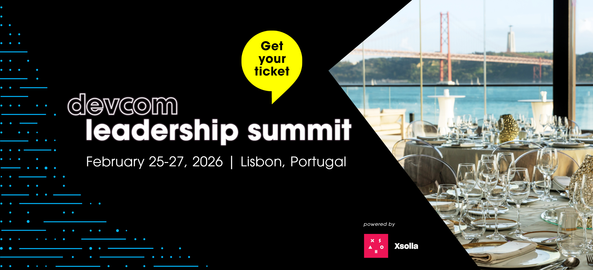 Promo banner for the devcom leadership summit, February 25-27, 2026 in Lisbon, Portugal